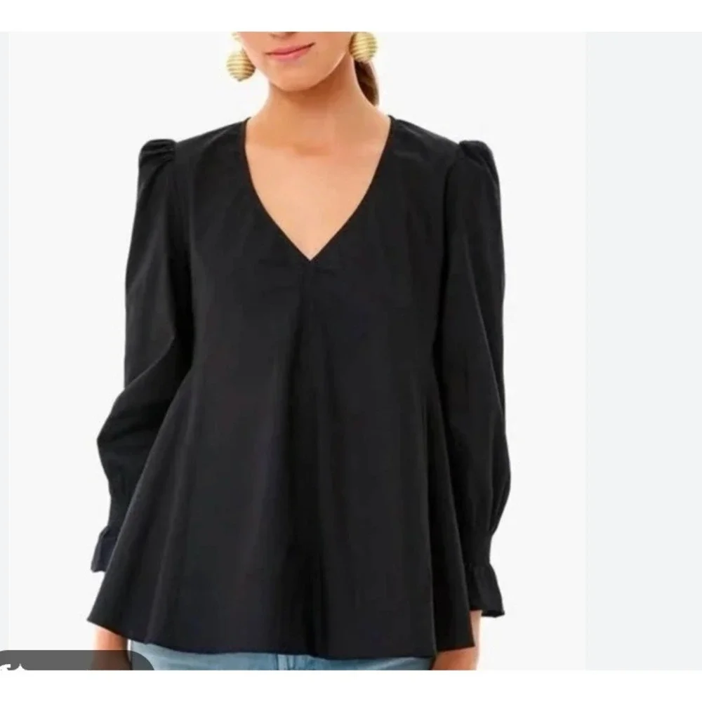 Pomander Place Tuckernuck Easton Swing Top Women Medium Black Poplin Ruffle